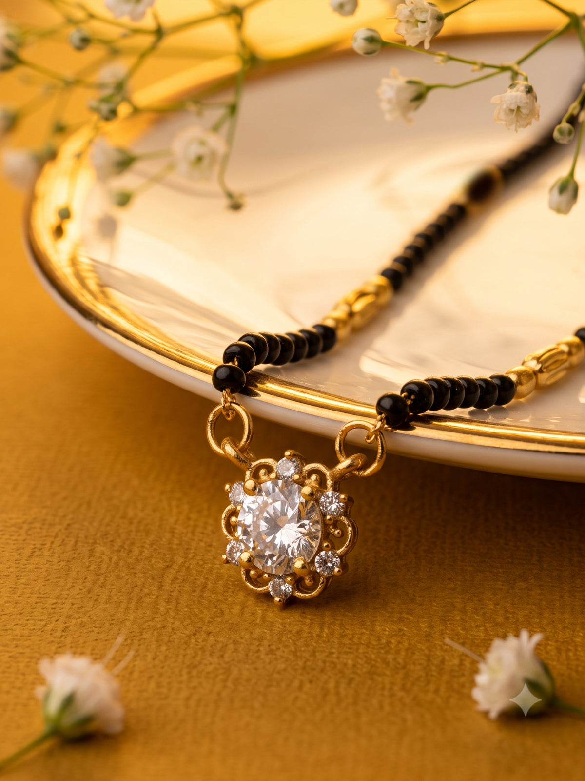 lfariya jewellery premium gold plated necklace showcasing a ruby red square pendant surrounded by shimmering stones on a delicate black bead chain