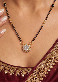 Lfariya Jewellery Celestia Bloom Solitaire CZ Gold Plated Mangalsutra with floral crystal pendant for women