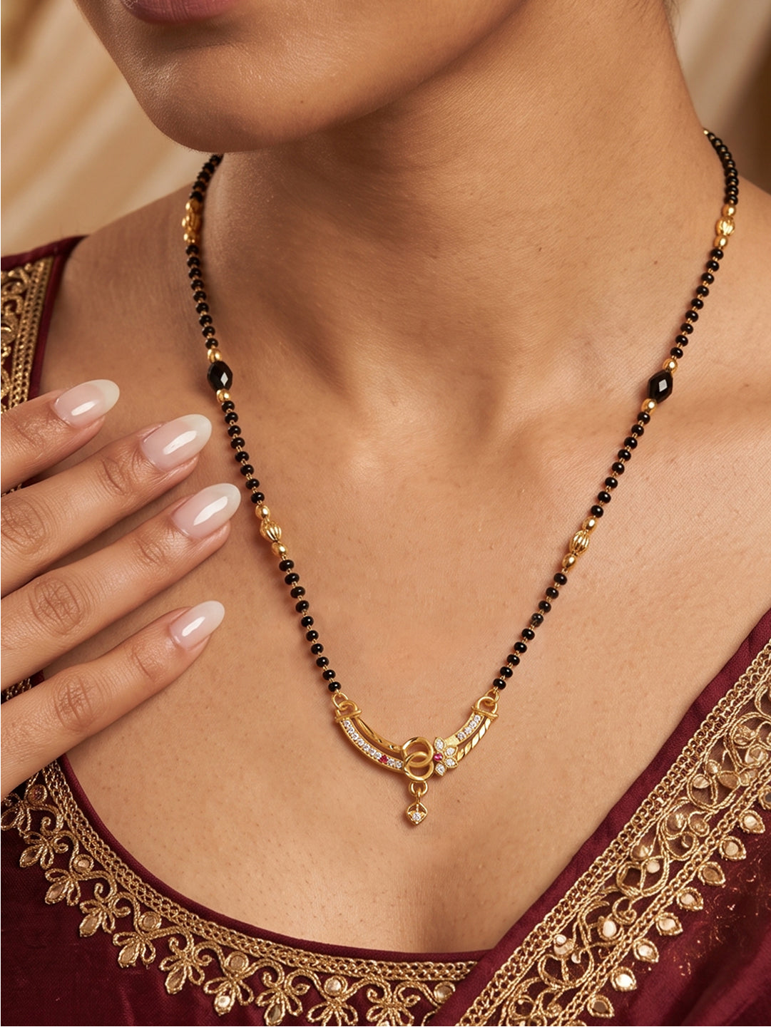 Lfariya Elegant Vow American Diamond Gold Plated Designer Mangalsutra with Black Beads for Women