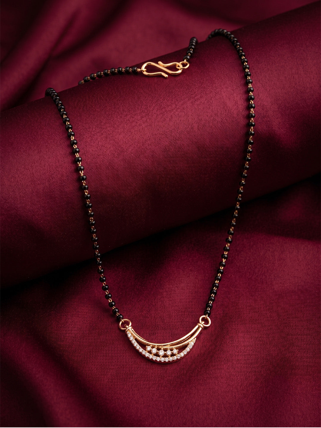 lfariya jewellery handcrafted gold plated mangalsutra necklace with a square gemstone pendant, elegant crystal detailing, premium black bead chain and luxurious traditional finish for women.