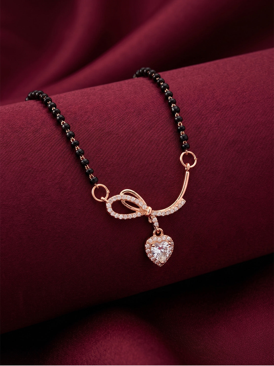 lfariya jewellery stylish gold plated mangalsutra necklace with square red gemstone pendant, premium black bead chain and sparkling crystal detailing for modern women and ethnic fashion.