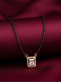 lfariya jewellery modern gold plated necklace with a stunning square ruby pendant, sparkling stone border and elegant black bead chain for women