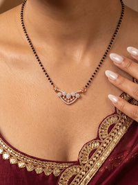 Imperial Bloom CZ designer rose gold black beads mangalsutra necklace for women