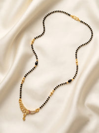 lfariya jewellery stylish gold plated mangalsutra necklace with a vibrant ruby colored square pendant, sparkling stone border, black bead chain and sophisticated ethnic jewelry design for modern women