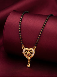 lfariya jewellery traditional Indian gold plated mangalsutra necklace with elegant square ruby pendant and black bead chain for married women, perfect for daily wear and festive occasions.