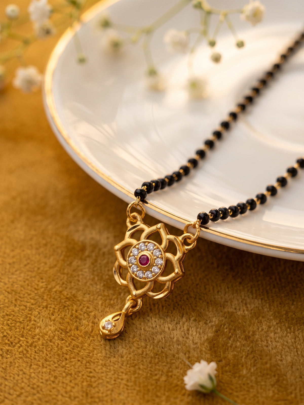 lfariya jewellery beautiful Indian mangalsutra necklace with a royal square pendant, gold plated finish and classic black bead chain for daily and party wear.