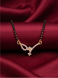 lfariya jewellery wedding collection mangalsutra with a sparkling square pendant, traditional black beads and premium gold plated finish for married women.