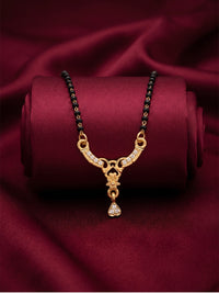 lfariya jewellery authentic Indian mangalsutra necklace with a royal square red gemstone pendant, polished gold plated finish and traditional black bead styling for women.
