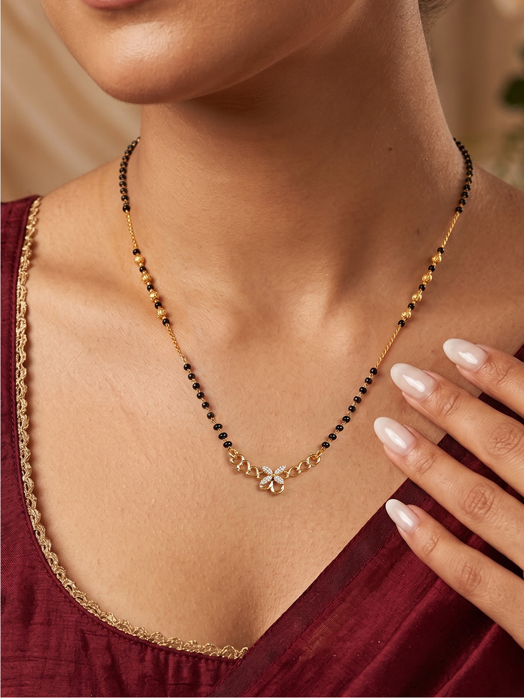 Floral Grace lovely butterfly Mangalsutra by Lfariya Jewellery | Elegant CZ Daily Wear Mangalsutra