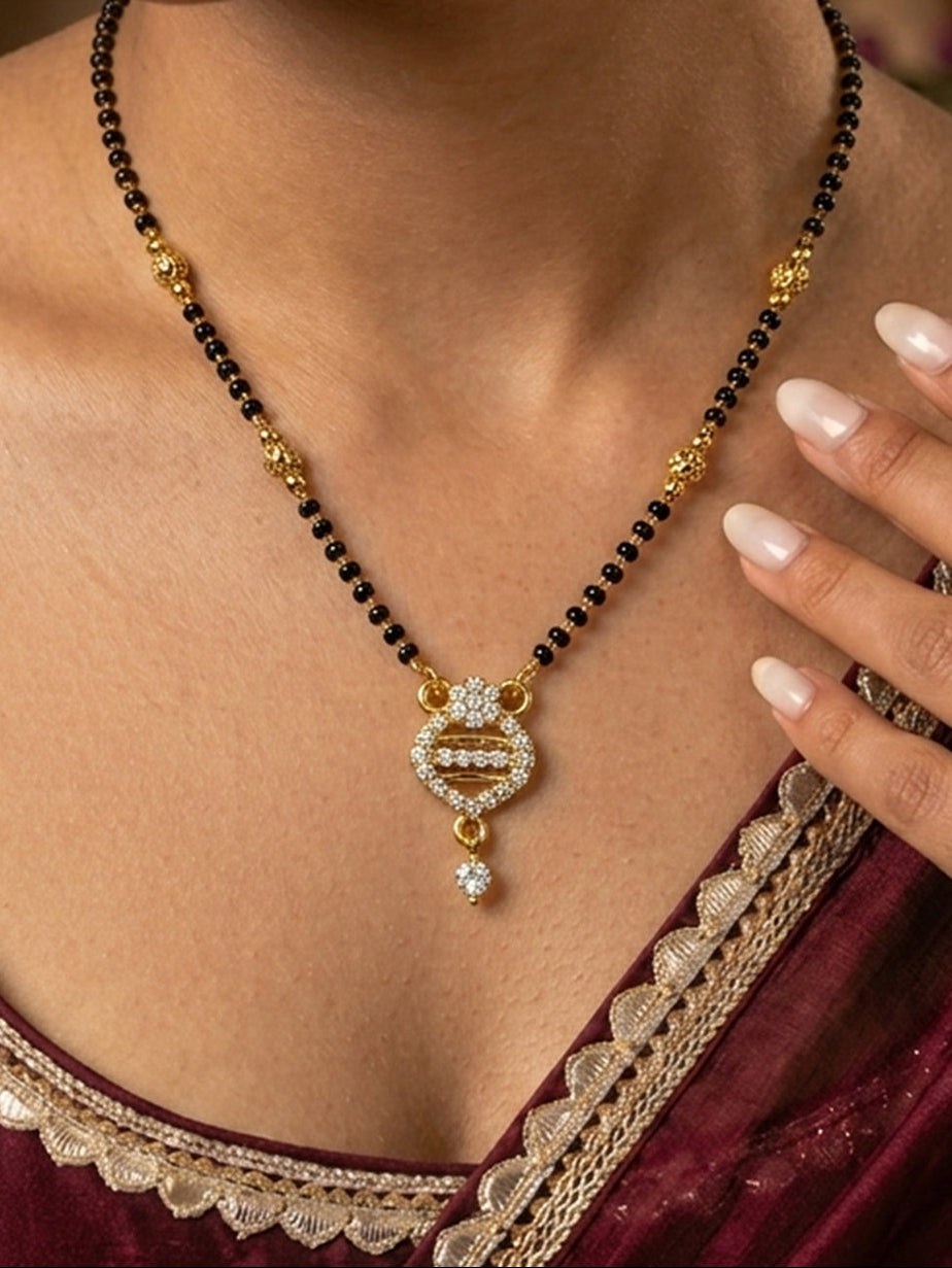 Lfariya Jewellery Royal CZ Circle Gold Plated Mangalsutra for Women