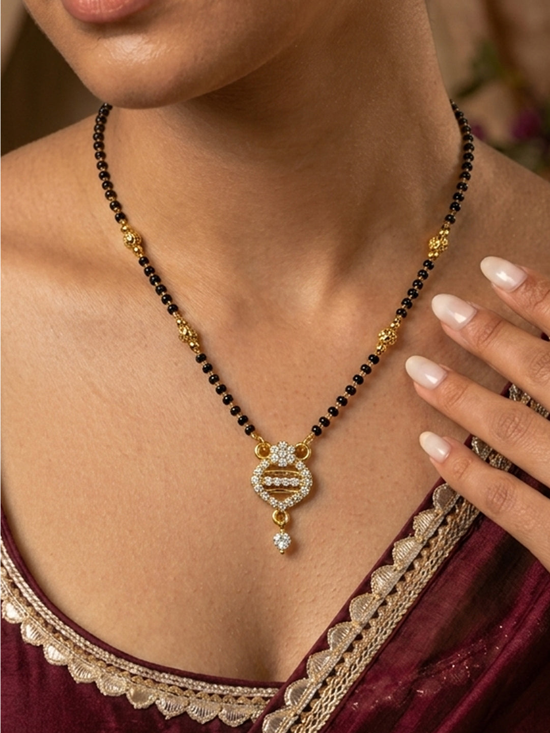 Lfariya Jewellery Royal CZ Circle Gold Plated Mangalsutra for Women