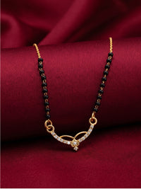 lfariya jewellery ethnic gold plated mangalsutra showcasing a premium square ruby pendant, elegant black bead chain and refined craftsmanship for festive celebrations.
