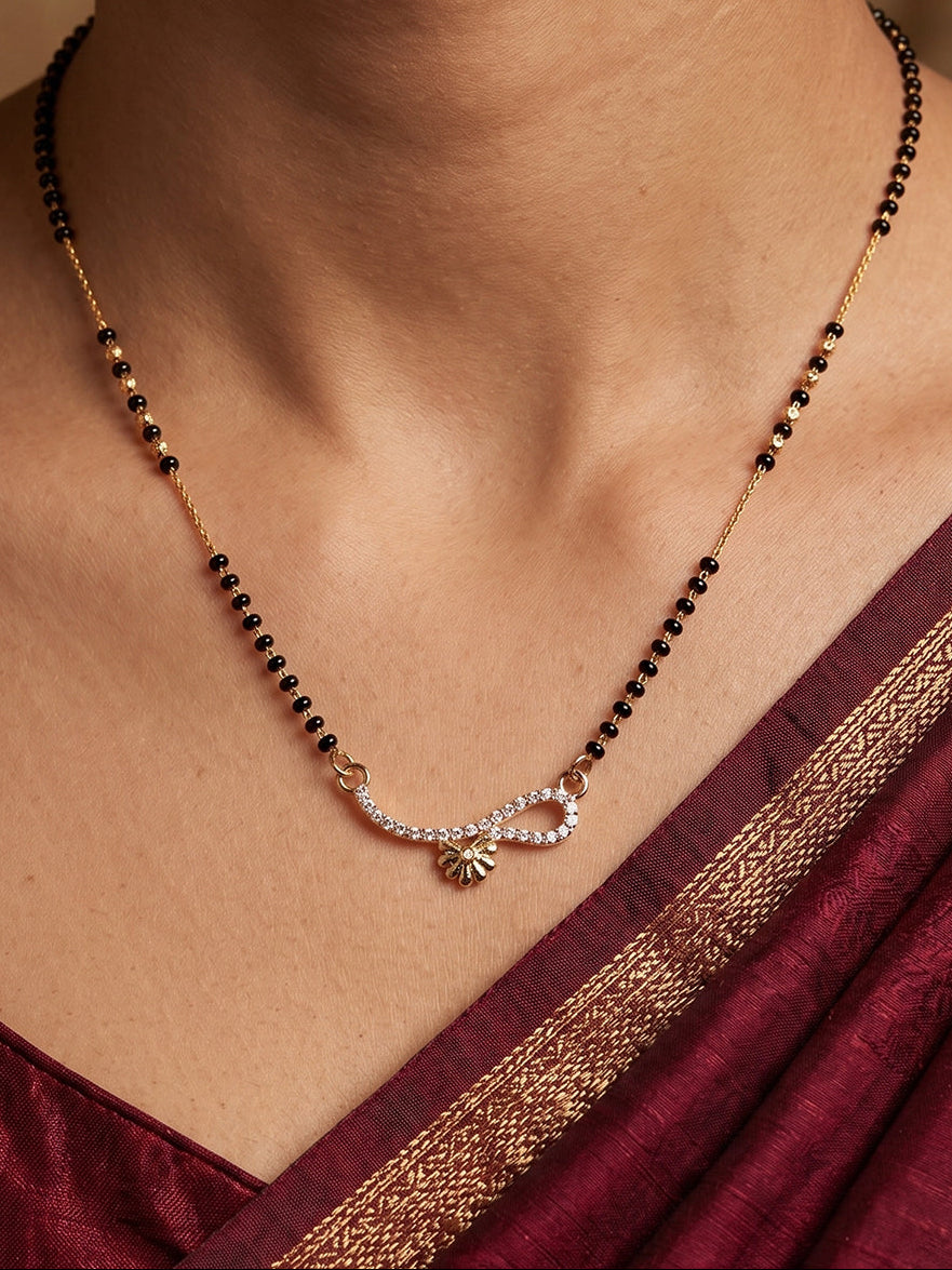 Lfariya Jewellery Infinity CZ Gold Plated Mangalsutra with Black Beads for Women