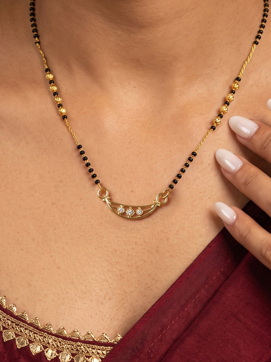 Lfariya Jewellery Elegant Arc CZ Gold Plated Mangalsutra with Black Beads for Women