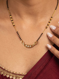 Lfariya Jewellery Elegant Arc CZ Gold Plated Mangalsutra with Black Beads for Women