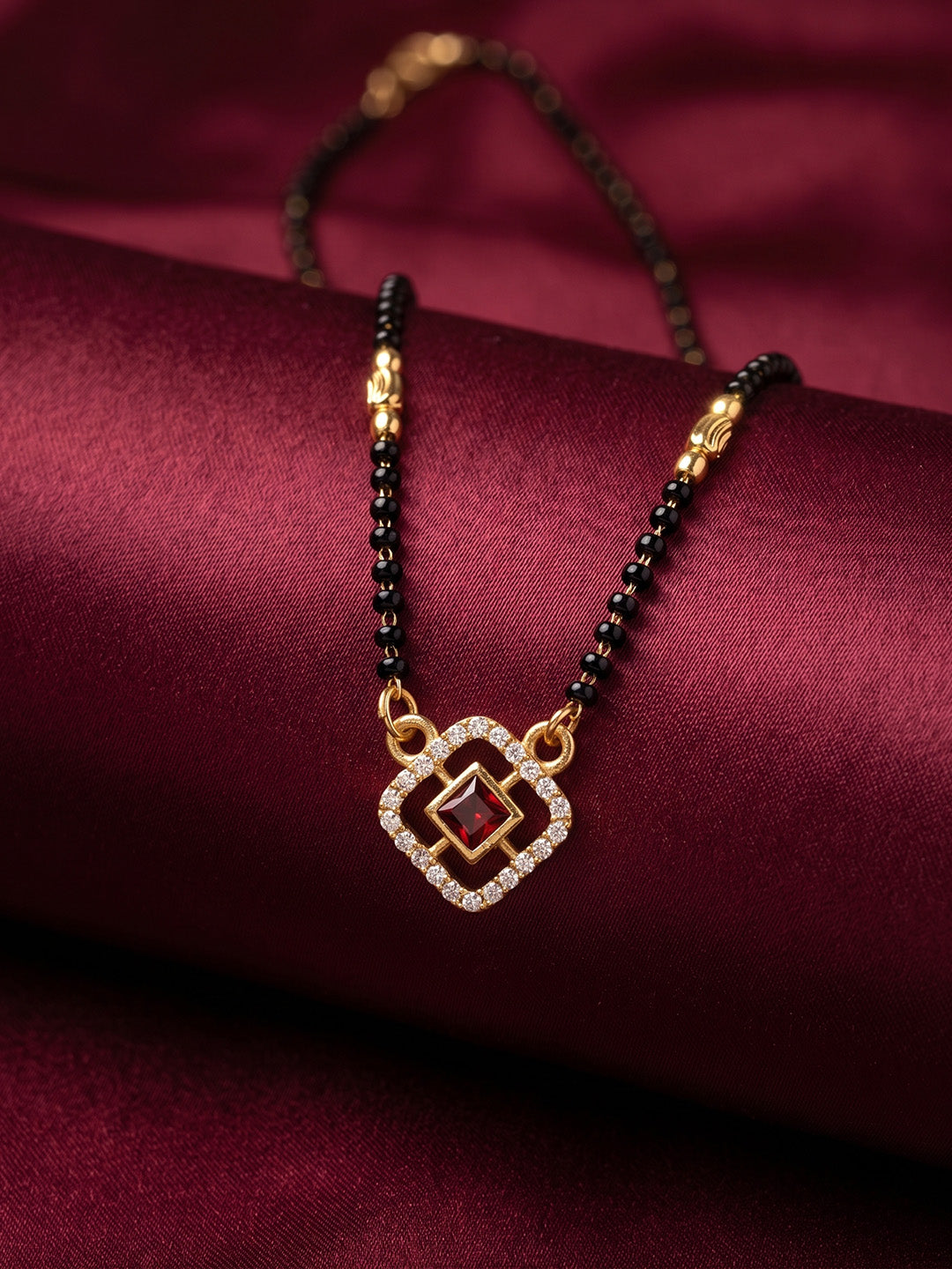 lfariya jewellery gold plated American Diamond mangalsutra necklace for women with elegant black bead chain, premium quality and festive collection