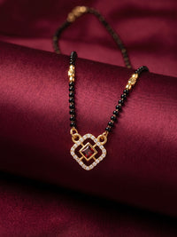 lfariya jewellery gold plated American Diamond mangalsutra necklace for women with elegant black bead chain, premium quality and festive collection